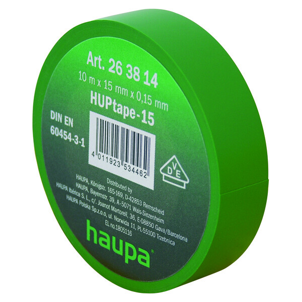 Изолента ПВХ, цвет зеленый, шир. 25 мм, длина 20 м, d 74 мм | 263876 | Haupa
