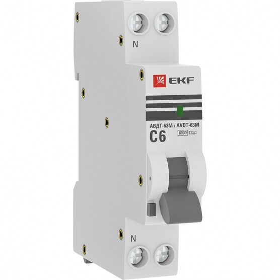 Выключатель автоматический дифференциального тока АВДТ-63М 6А/30мА (1 мод. характеристика C, электронный, тип A) 6кА EKF PROxima | D636EA06C30 | EKF