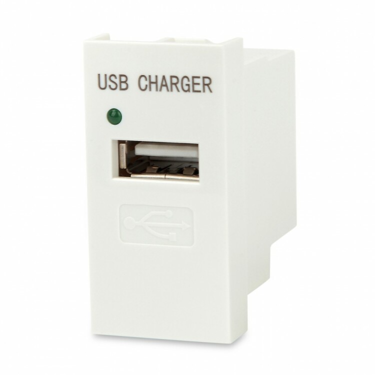 M45/2-USBCH1-WH Модуль розетки USB для зарядки, 1 порт, 1М, 1А, 5В, 45x22.5мм, белый | 250098 | Hyperline