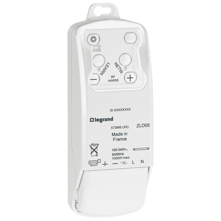 Светорегулятор-приемник - радио - для установки в подвесной потолок - 1 канал - фаза + нейтраль - 1000 ВА | 573866 | Legrand
