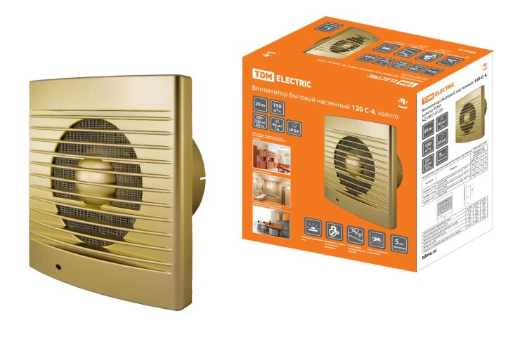Вентилятор бытовой настенный 120 С-4, золото | SQ1807-0120 | TDM