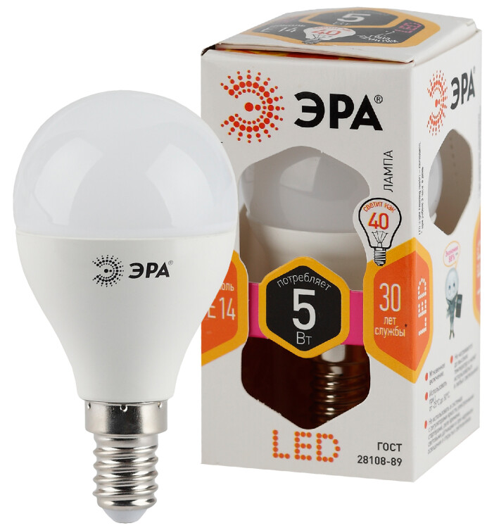 Лампа светодиодная LED 5Вт E14 220В 2700К smd P45 шар | Б0028485 | ЭРА