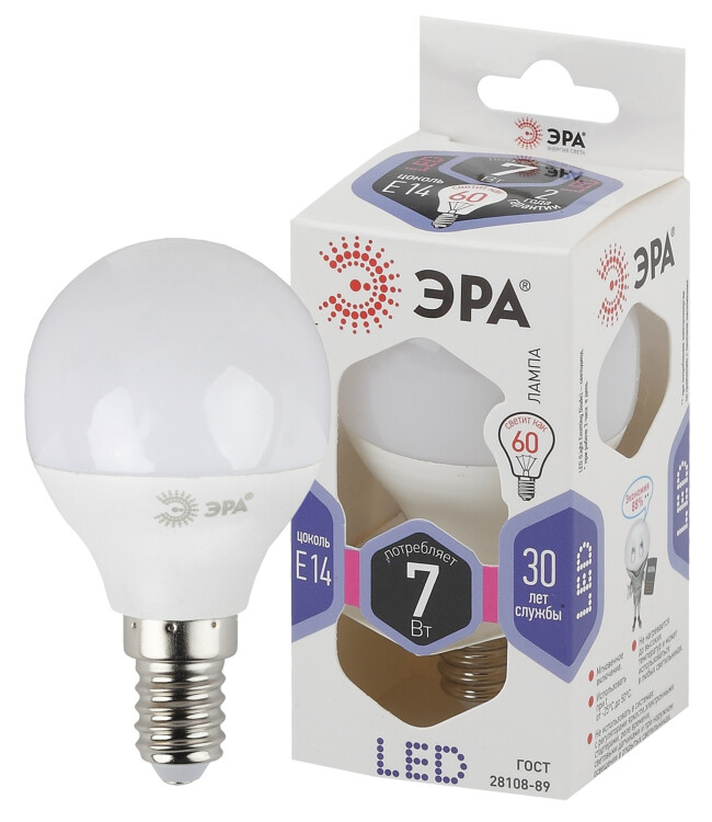 Лампа светодиодная LED 7Вт Е14 6000К smd P45-7W-860-E14 | Б0031401 | ЭРА