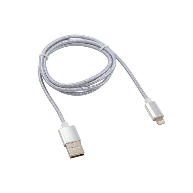 Кабель REXANT USB-Lightning 1 м, серебристая нейлоновая оплетка |18-7051 | REXANT