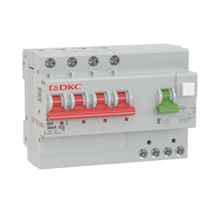 Выключатель автоматический дифференциальный АВДТ с защитой от сверхтоков YON MDV63-43C50-A (4п, 100mA) 6kA | MDV63-43C50-A | DKC