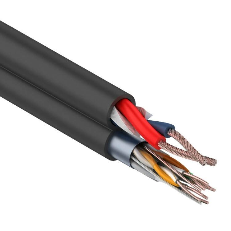 Мульти-кабель FTP 4PR, 24AWG, CAT5e+2х0,75 мм? (бухта 200 м) черный | 01-4044 | REXANT