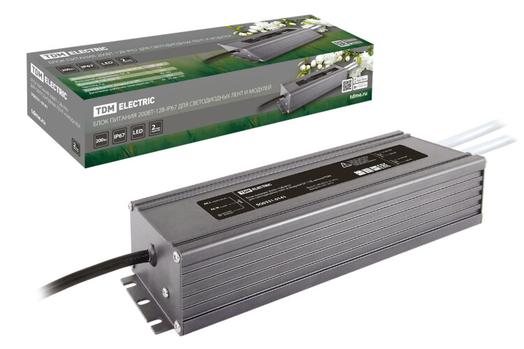 Блок питания 200Вт-12В-IP67 для светодиодных лент и модулей DC 12В, металл | SQ0331-0141 | TDM