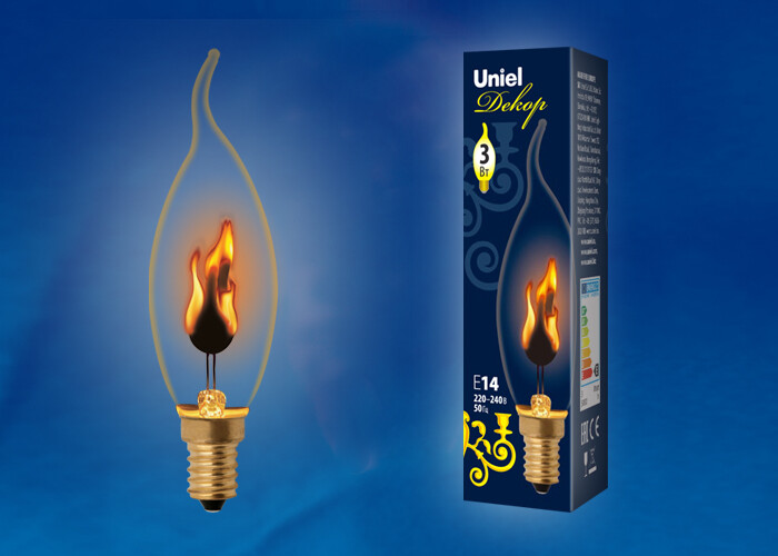 Лампа накаливания ЛОН IL-N-CW35-3/RED-FLAME/E14/CL эффект пламени | UL-00002982 | Uniel