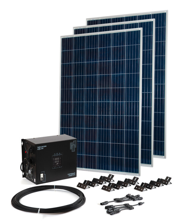 Комплект Teplocom Solar-1500+Солнечная панель 250Вт х3 кабель 10 м MC4 коннекторы | 2425 | Бастион