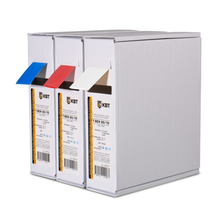 Термоусаживаемя трубка в евро-боксеT-BOX 20/10 белый (10м) | 65635 | КВТ