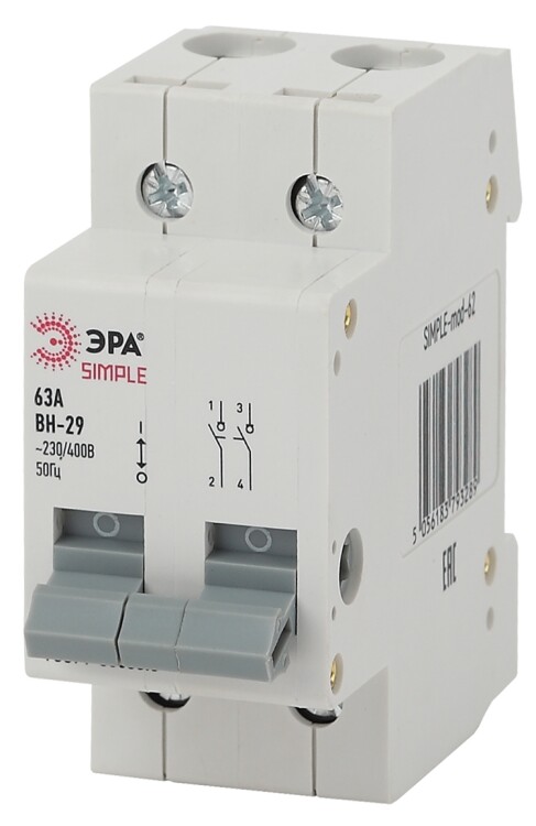 Выключатель нагрузки модульный (мини-рубильник) ВН-29 4P 40А SIMPLE-mod-69 ЭРА SIMPLE | Б0039259 | ЭРА