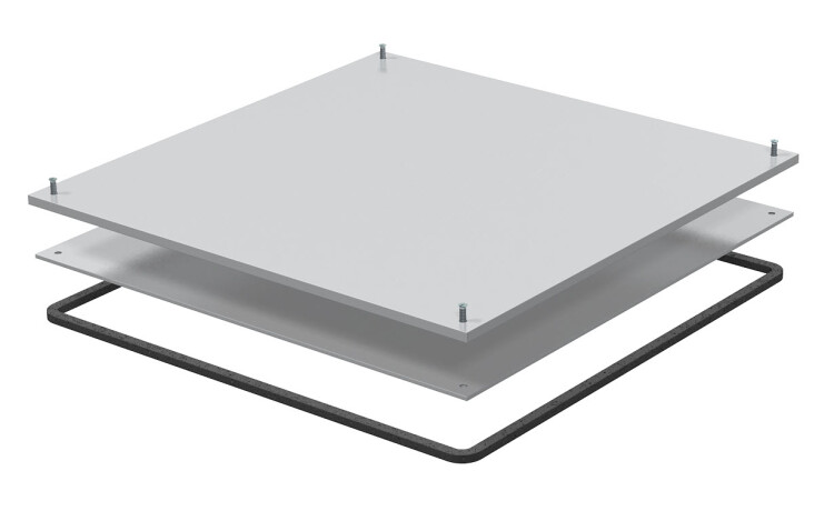 Кассетная рамка с выемкой для напольного покрытия для монтажного основания 383x383x9 мм (сталь) (BEK F350-2 5) | 7400760 | OBO Bettermann