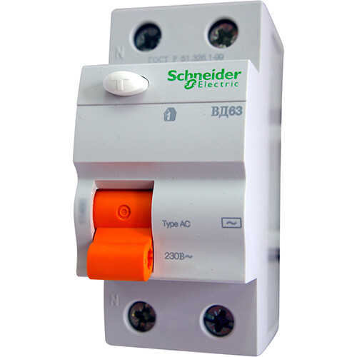 Выключатель дифференциальный (УЗО) ВД63 2п 40А 300мА тип AC | 11453 | Schneider Electric