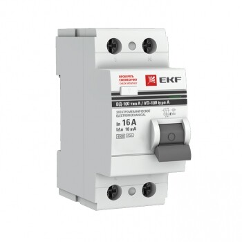 Выключатель дифференциальный (УЗО) ВД-100 2P 16А/10мА (тип А, электромеханическое) PROxima | elcb-2-16-10-em-a-pro | EKF