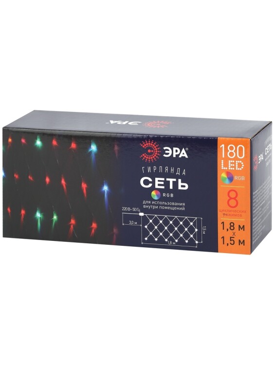 Гирлянда светодиодная Сеть 1,8 м*1,5 м RGB 8 режимов, ENIS-01R , 220V, IP20 (60/720) | Б0041902 | ЭРА