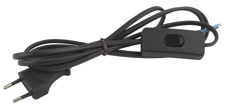 Шнур для бра UX-ШВВП-S-1,8m-B с выключателем 1,8 м ШВВП 2x0,5мм2 черный | Б0044072 | ЭРА