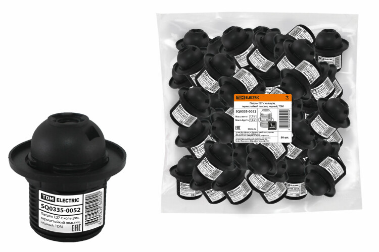 Патрон Е27 с кольцом, термостойкий пластик, черный | SQ0335-0052 | TDM ELECTRIC