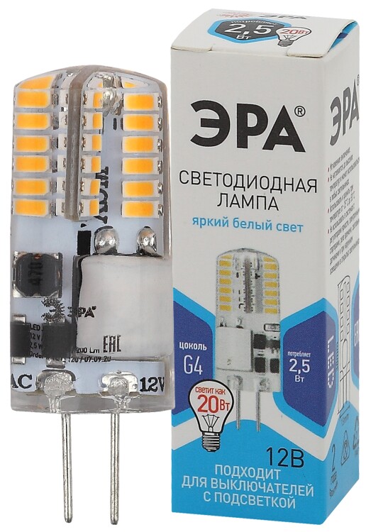 Лампа светодиодная LED-JC-2,5W-12V-SLC-840-G4 (диод, капсула, 2,5Вт, нейтр, G4) (20/500/24500) | Б0049090 | ЭРА