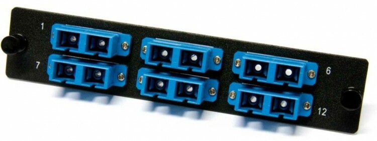 Панель FO-FPM-W120H32-12LC-BL для FO-19BX с 12 LC адаптерами, 12 волокон, одномод OS1/OS2, 120x32 мм, адаптеры цвета синий (blue) | 47738 | Hyperline
