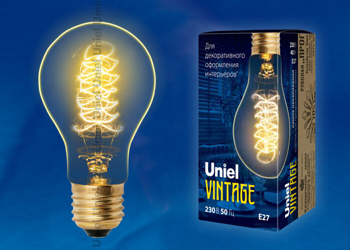 Лампа накаливания ЛОН Vintage IL-V-A60-40/GOLDEN/E27 CW01 «груша» нити CW | UL-00000475 | Uniel