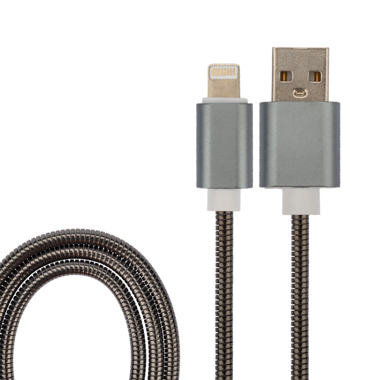 USB кабель для iPhone 5/6/7/8/Х моделей, черный в металлической оплетке, 1 м REXANT |18-4222 | REXANT