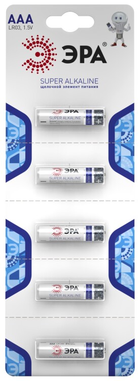 Батарейка щелочная (алкалиновая) LR03-5BL Strip (60/600/21000) (AAA) | Б0014474 | ЭРА