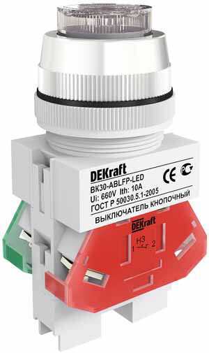 Выкл. кноп. ABLFP 30 мм Цвет:БЕЛЫЙ LED 220В ВK-30 | 25050DEK | DEKraft