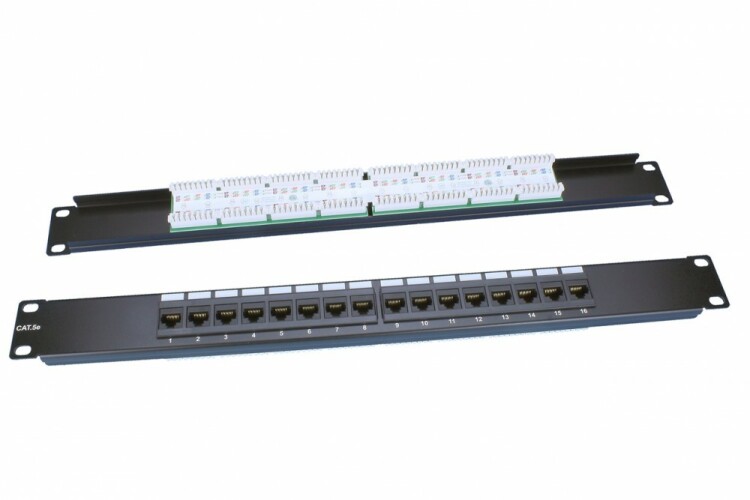 Патч-панель PP3-19-16-8P8C-C5E-110D 19", 1U, 16 портов RJ-45, категория 5e, Dual IDC, ROHS, цвет черный | 246054 | Hyperline