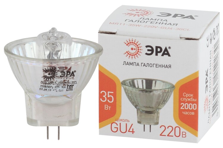 Лампа галогенная GU4-MR11-35W-220V-30 CL (галоген, софит, 35Вт, нейтр, GU4). | Б0044094 | ЭРА