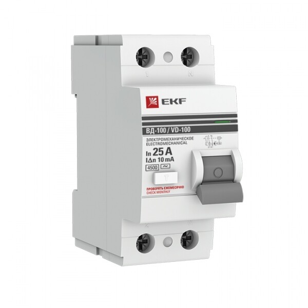 Выключатель дифференциальный (УЗО) ВД-100 4п 25А 10мА тип AC PROxima | elcb-4-25-10-em-pro | EKF