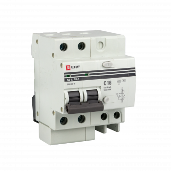 Выключатель автоматический дифференциальный АД-2 S 50А/100мА (хар-ка C, AC, электронный, защита 270В) 6кА PROxima | DA2-6-50-100S-pro | EKF