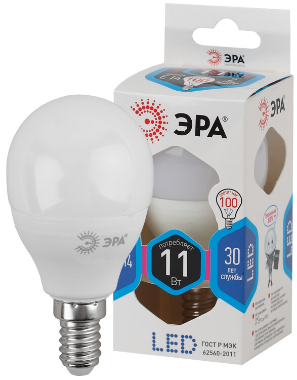 Лампа светодиодная LED 11Вт Е14 4000К smd P45-11w-840-E14 | Б0032988 | ЭРА