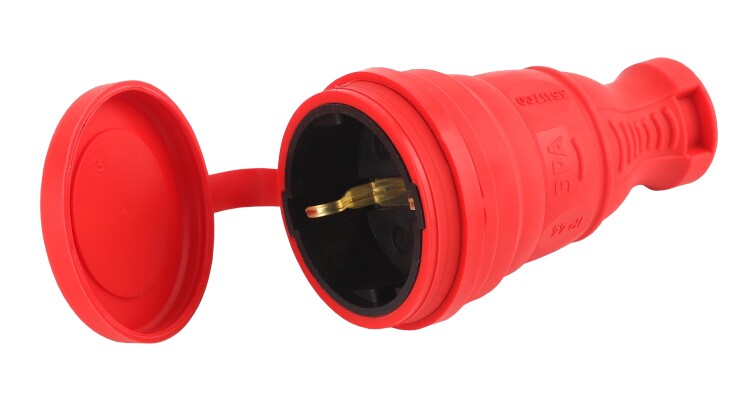 R8-RED-IP44 ЭРА Разъём каучуковый c/з прямой 16A IP44 красный | Б0044548 | ЭРА