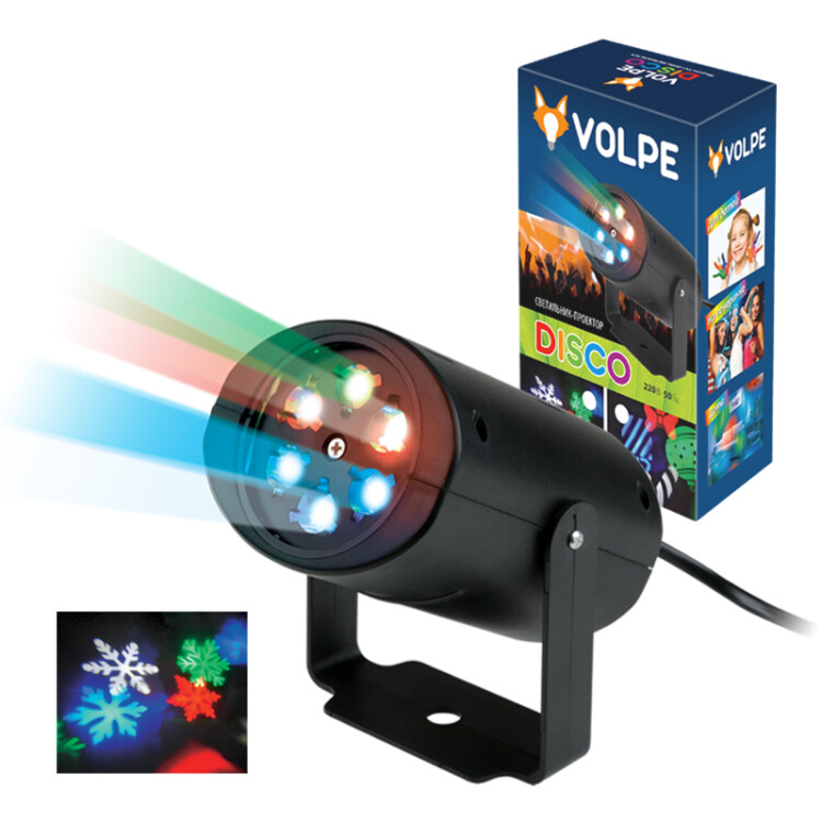 Светильник светодиодный лазерный проектор «Снежинки» RGB, кабель с вилкой, 220В ULI-Q306 4W/RGB BLACK SNOWFLAKE| UL-00001187 | Volpe
