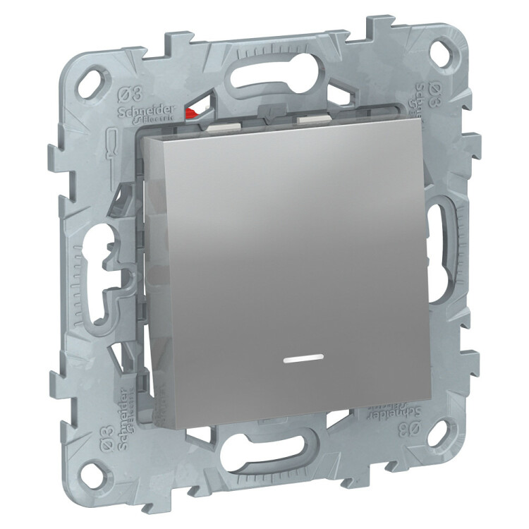 Unica New Алюминий Переключатель 1-клавишный, перекрестный, с подсветкой,сх.7а | NU520530N | Schneider Electric