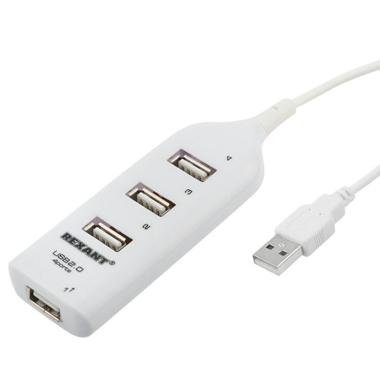 Разветвитель USB 2.0 на 4 порта белый | 18-4105-1 | REXANT